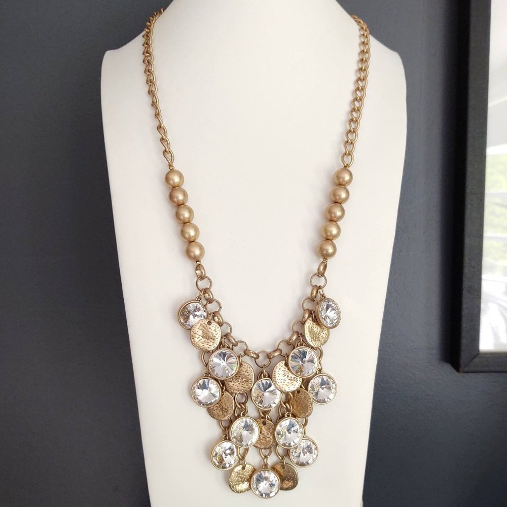 Dramatic gold and clear glass crystal necklace